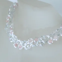Necklace Gold filled 14K - Arabesque Rose Quartz-Satin white - Necklace Gold filled 14K - Gold filled 14K